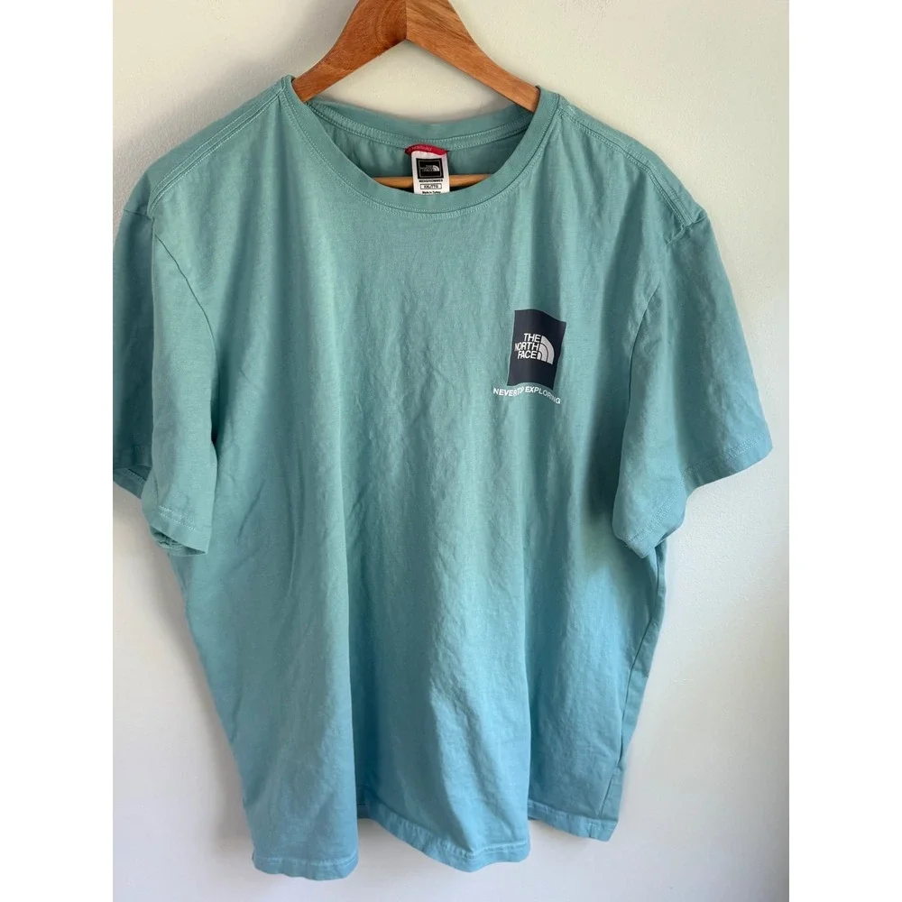 The North Face Mens XXL Never Stop Exploring Graphic T-Shirt Teal Blue Cotton